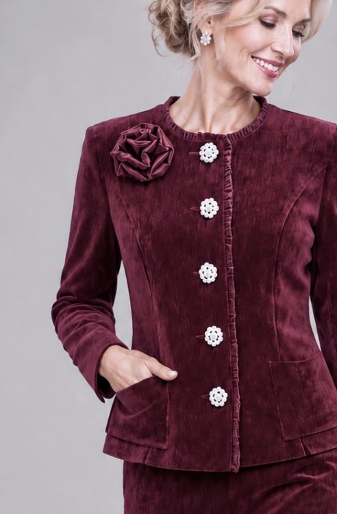 Garsonka Wieczorowa Velur Bordo Frank Fashion