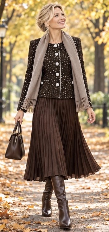 Garsonka Wizytowa Brązowa Chocolate Plisowana Frank Fashion